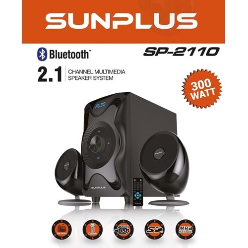 SUNPLUS SP-2110 2+1 300WATT USB/MP3/SD/FM BLUETOOTH MULTİMEDİA SPEAKER HOPARLÖR SES SİSTEMİ
